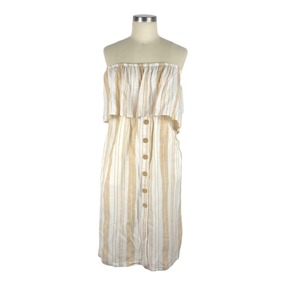 L*SPACE Strapless Dress Cream White Striped Off Shoulder Midi Dress S Daydreamer